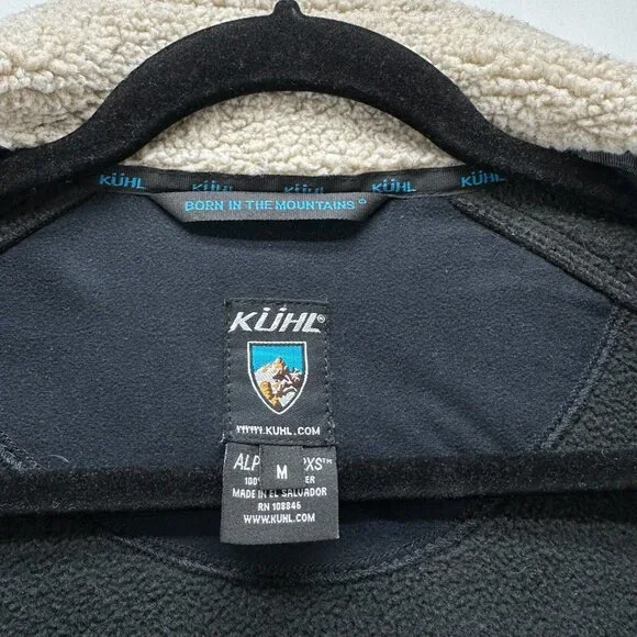 KUHL Jacket Mens Sz M Alpenwurxs Faux Leather Trim Sherpa Fleece Full Zip Black - Picture 8 of 12